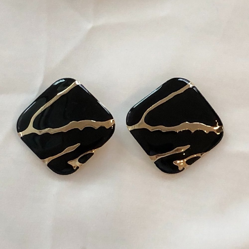 Super Mod Vintage Statement Pierced Earrings Gold… - image 1